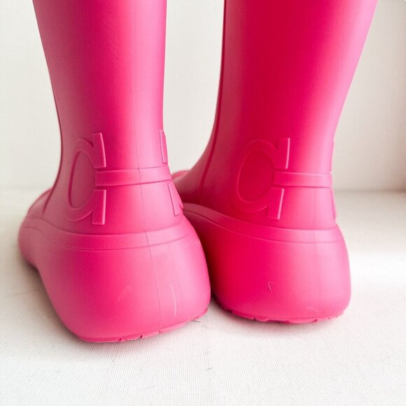 Salvatore Ferragamo Barbie Pink Mid Calf Rain Boots 9 - Picture 3 of 7